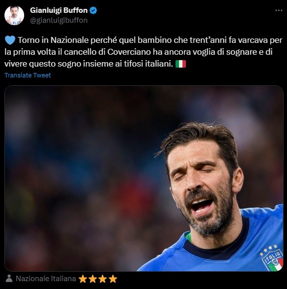 Buffon Post confirmed to return to the Italian national team: that child still wants to dream