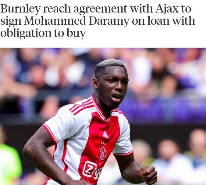 TA: Burnley rent Ajax forward darameda agreement, the purchase fee is about 15 million euros