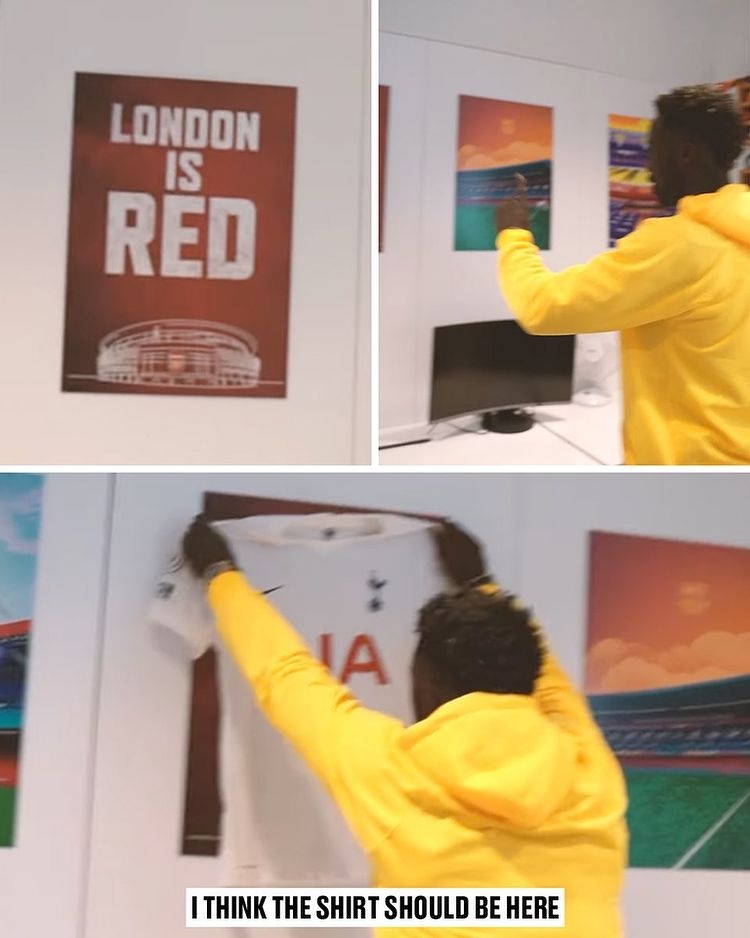 After discovering the Arsenal poster, Tottenham player davens-sands covered it with a jersey