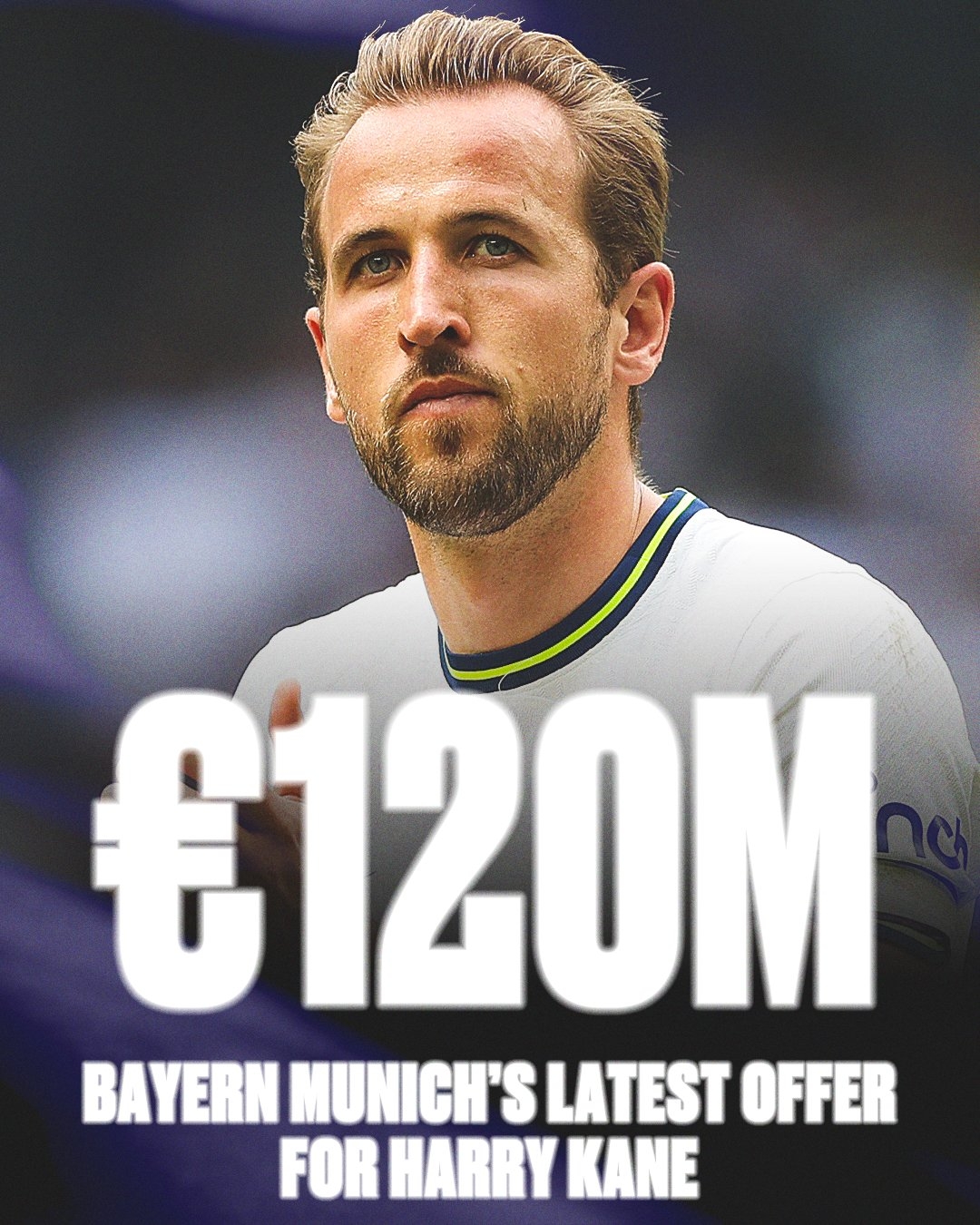 The total price is 0.12 billion euros! ESPN: Bayern officially quoted Kane to Tottenham Hotspur with 0.1 billion Euros +20 million euros