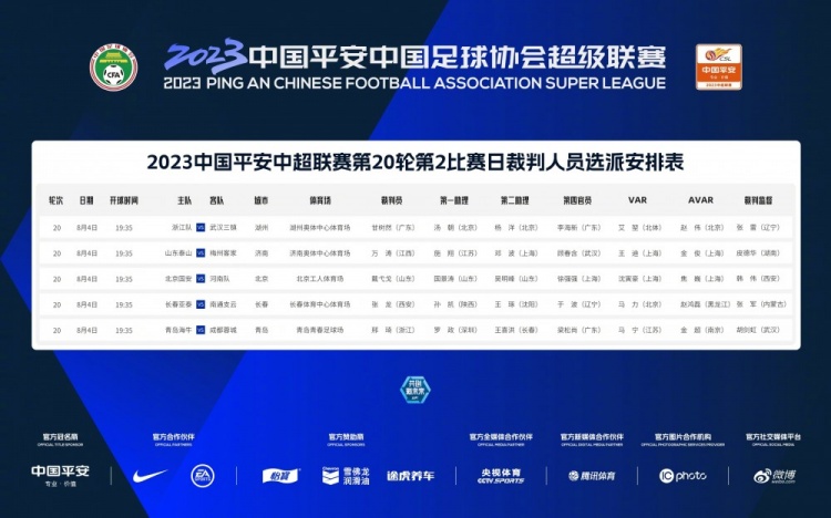 Referee List: Gan Shuran law enforcement Zhejiang team vs Ma Ning, Sanzhen, Wuhan as manatee vs Rongcheng VAR